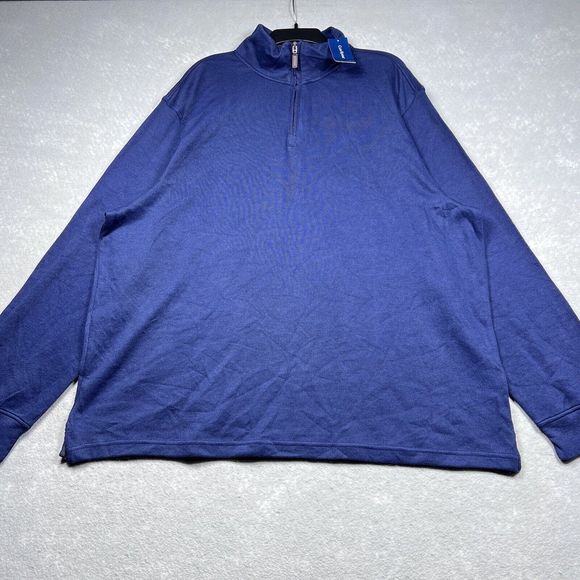 Club Room Sweater Mens 3XL Navy Blue Woven Half Zip Mock Neck Long Sleeve NWT - Picture 1 of 10